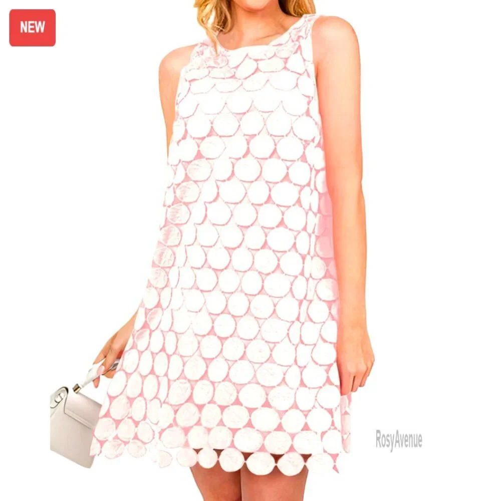 Sleeveless Mini Dress with Circle Embroidery, Hollow Out Back, Lightweight - Picture 1 of 6